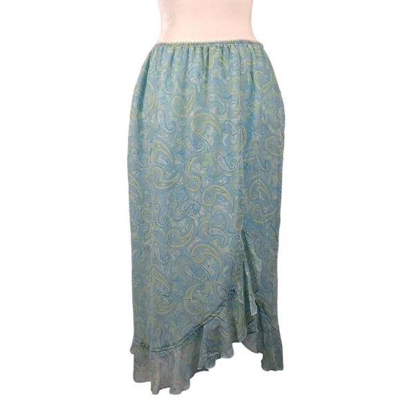 Worthington Dresses & Skirts - Vintage 90s WORTHINGTON 14 Paisley Crinkle Maxi Skirt Blue Green Ruffle Feminine